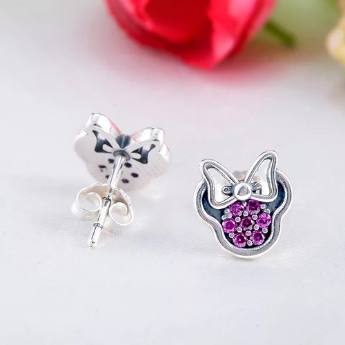 ZARD Disney Minnie Mouse Stud Earrings 925 Sterling Silver Pink Cubic Zirconia - 第 8/9 張圖片