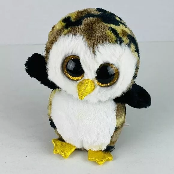 Ty Beanie Boos Medium Size Owliver The Owl Gold Black Eyes Kids