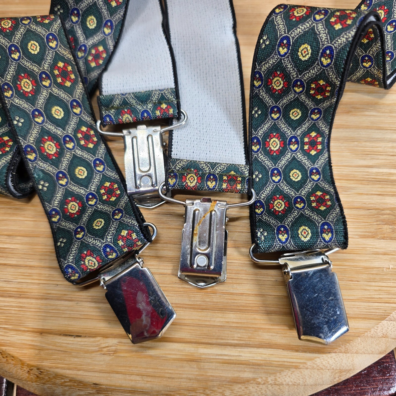 Adj. Suspenders Patterned Green stretchable elast… - image 2