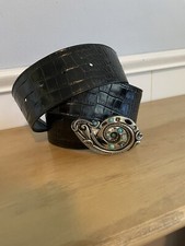 Turquoise Belt Buckle Women's Waist Western Genuine Leather Faux Stone Shell 38  