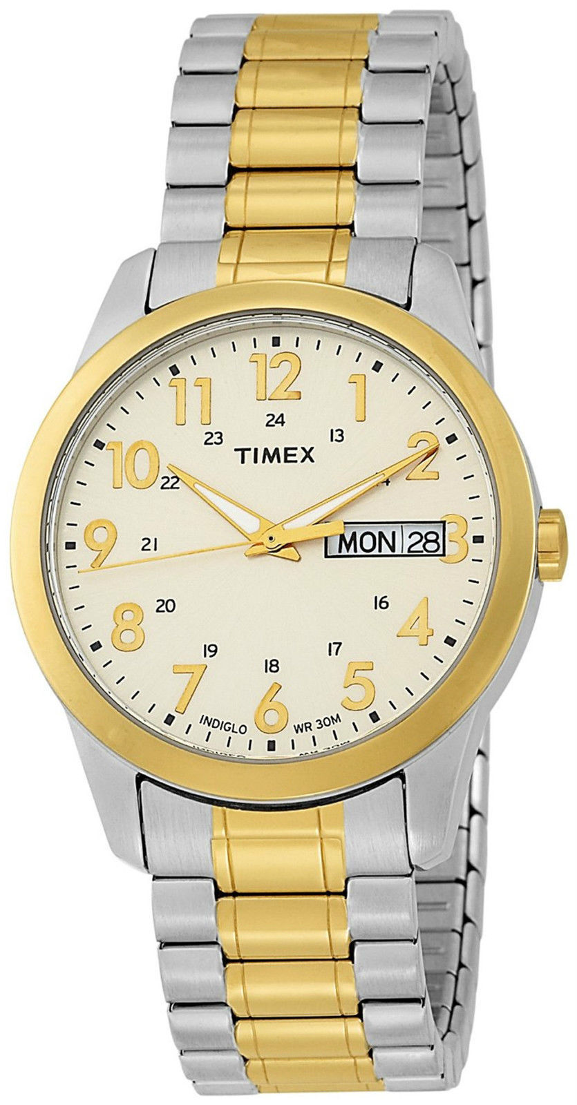 Timex T2M935, Men's Two-tone Expansion Band Watch, Indiglo, Day/Date