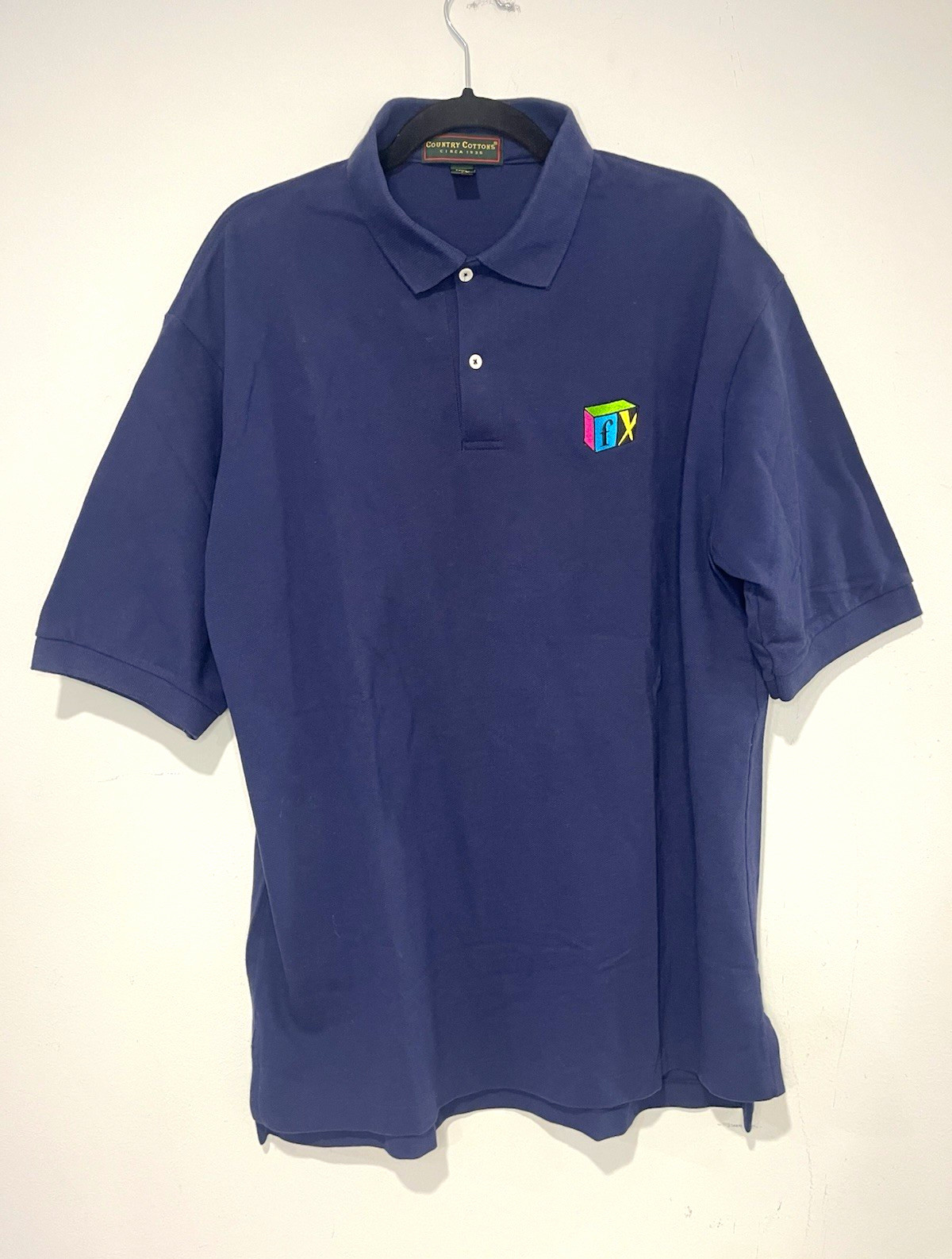 Vintage 90s fX Network Promo Polo Shirt 3D Launch Cube Logo Size L