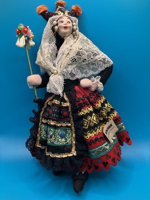 Vintage 9'' Nistis Roldan Lady Cloth Doll With Flowers Spain Klumpe W/Tag 1950s