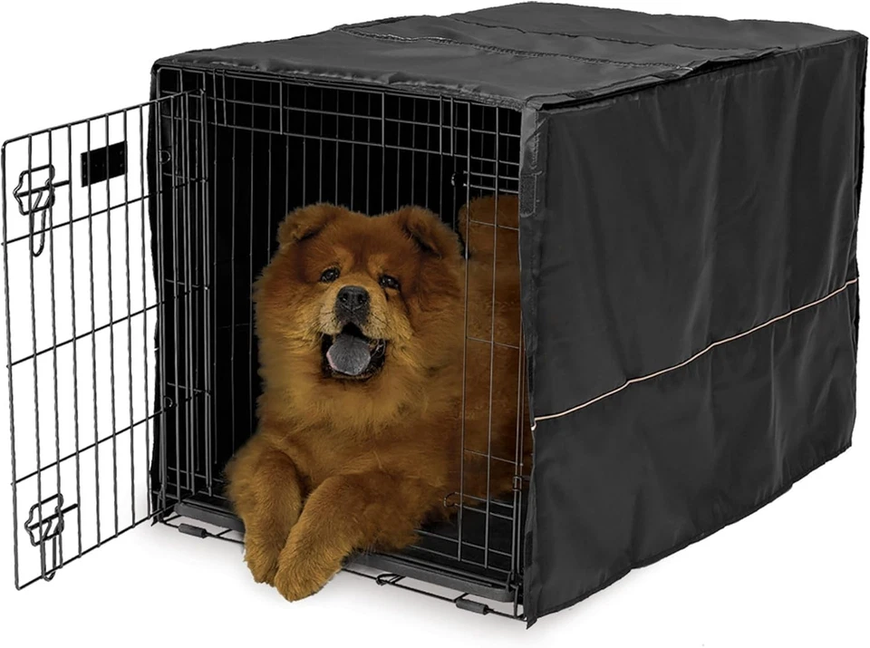 Black Polyester Dog Crate Cover for 36-Inch Crates - Reduces Barking & Chewing - Image 3 of 4