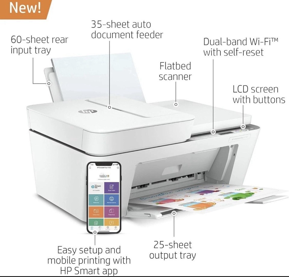 HP DeskJet Plus 4155 Wireless All-in-One Printer - Compact Inkjet w ...