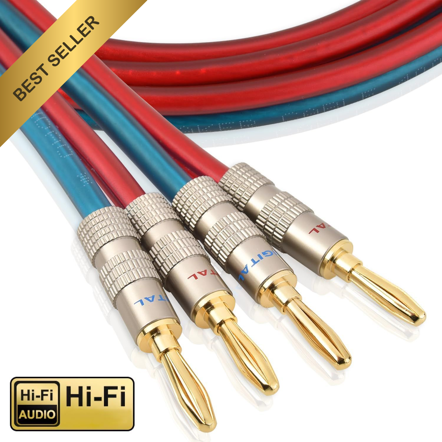 AutCreation 14AWG OFC Copper Speaker Wire Cable with Gold Banana Plugs ...