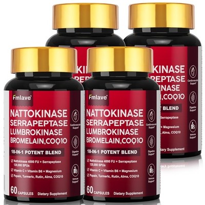 4 pack Nattokinase 4000FU-18-in-1 Vascular & Digestive Support Complex 240 Caps