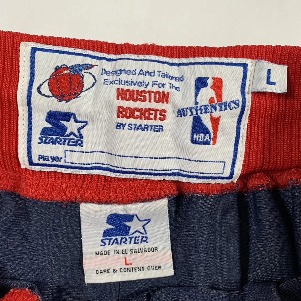 复古 90 年代休斯顿火箭队 初学者 正品 NBA 短裤 男式 大号 条纹 网眼布 — 第 3/4 张图片