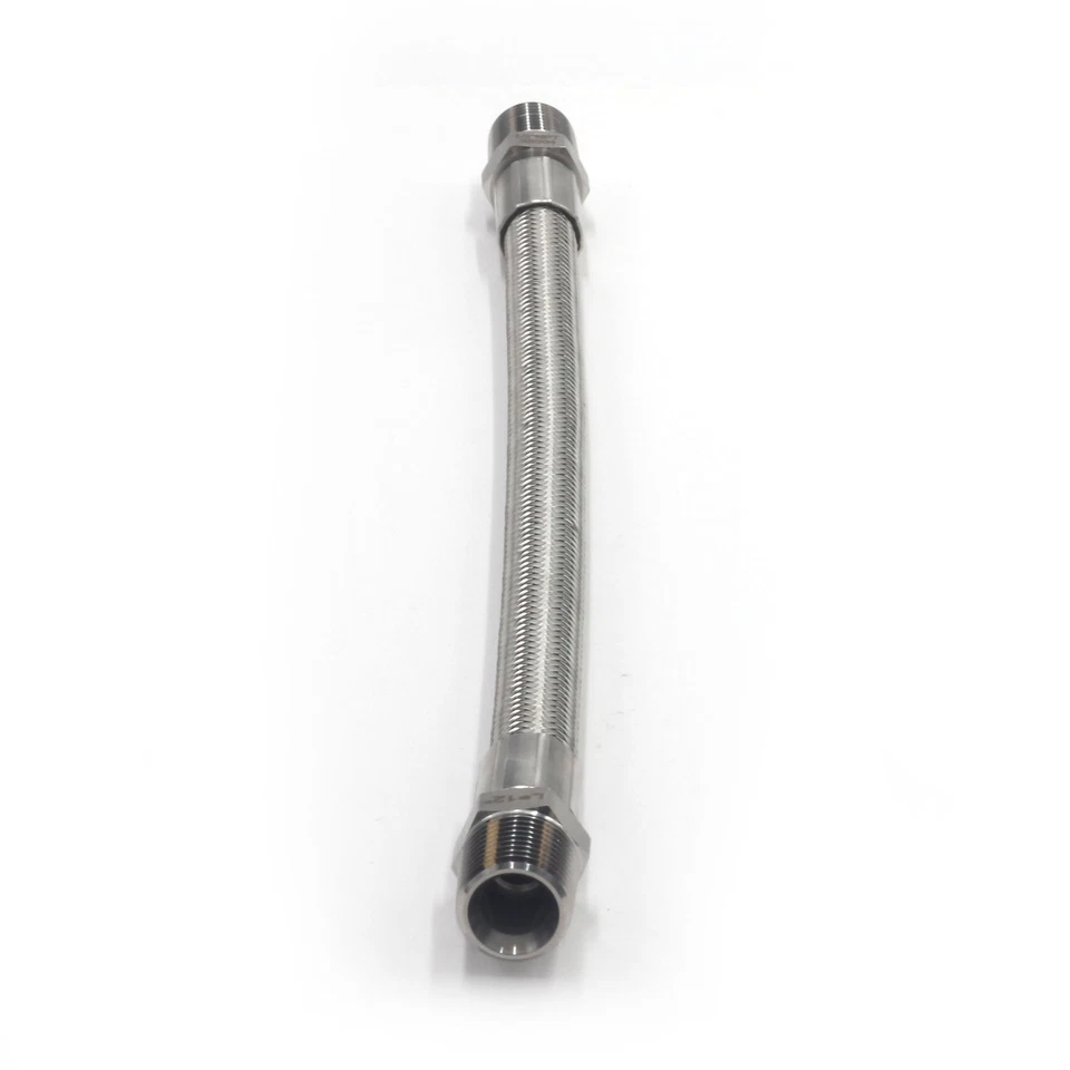 HFS(R) 1/2" Male NPT Stainless Steel Braided Hose 12" Length PTFE Liner 1500PSI - Image 3 of 4