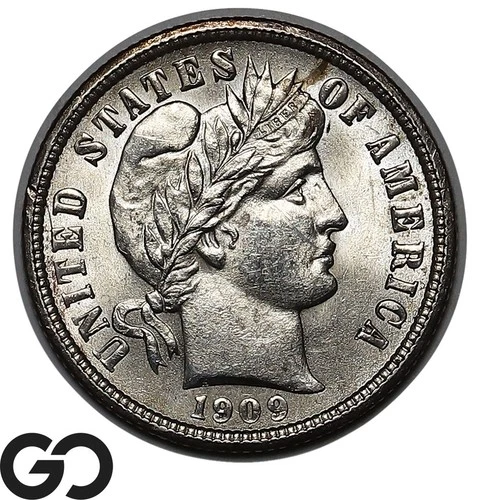 1909 Barber Dime, Lustrous BU++