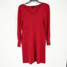 Talbots 100% Merino Wool Red V-Neck Business Casual Sweater Dress Size Medium