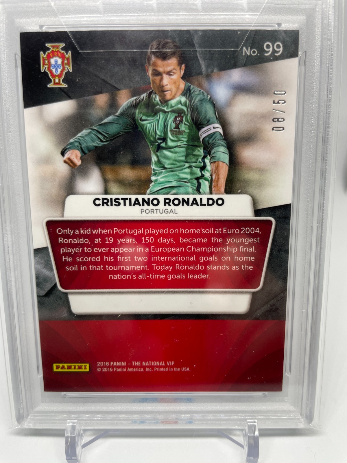 2016 PANINI NATIONAL VIP CRISTIANO RONALDO #08/50 PURPLE PULSAR #99 GRADED PSA 8 view 5