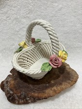 Capodimonte Decorative Ceramic Painted Flower Basket With Handle Italy 5 X 4