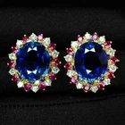 24K Gold 925 Sterling Silver Handmade Earrings Shiny Vivid Blue Sapphire 17.75Ct