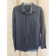 QUIETI Men's Button Up Blue Long Sleeve Flip Cuff Shirt Dotted Size XL