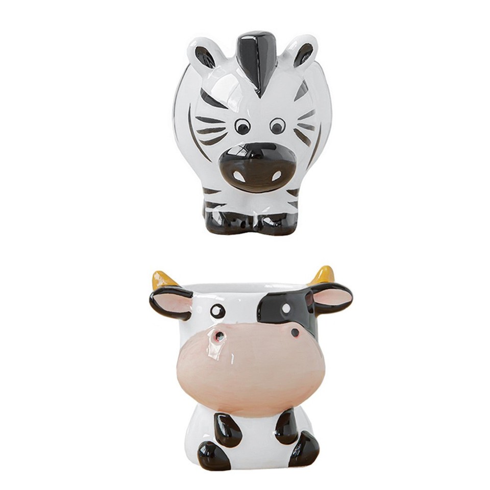 Ceramic Flower Pots 2Pcs Cartoon Animal Design Decorative Plant | eBay ...