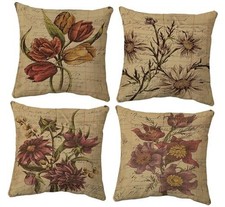 Vintage Tulip Fall Daisy Flower Sunflower Throw Pillow Cover,18"X18" Set Of 4