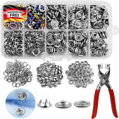 Druckknopf Set mit Zange für Kleidung Taschen DIY rostfrei 10 Farben 200 Sets