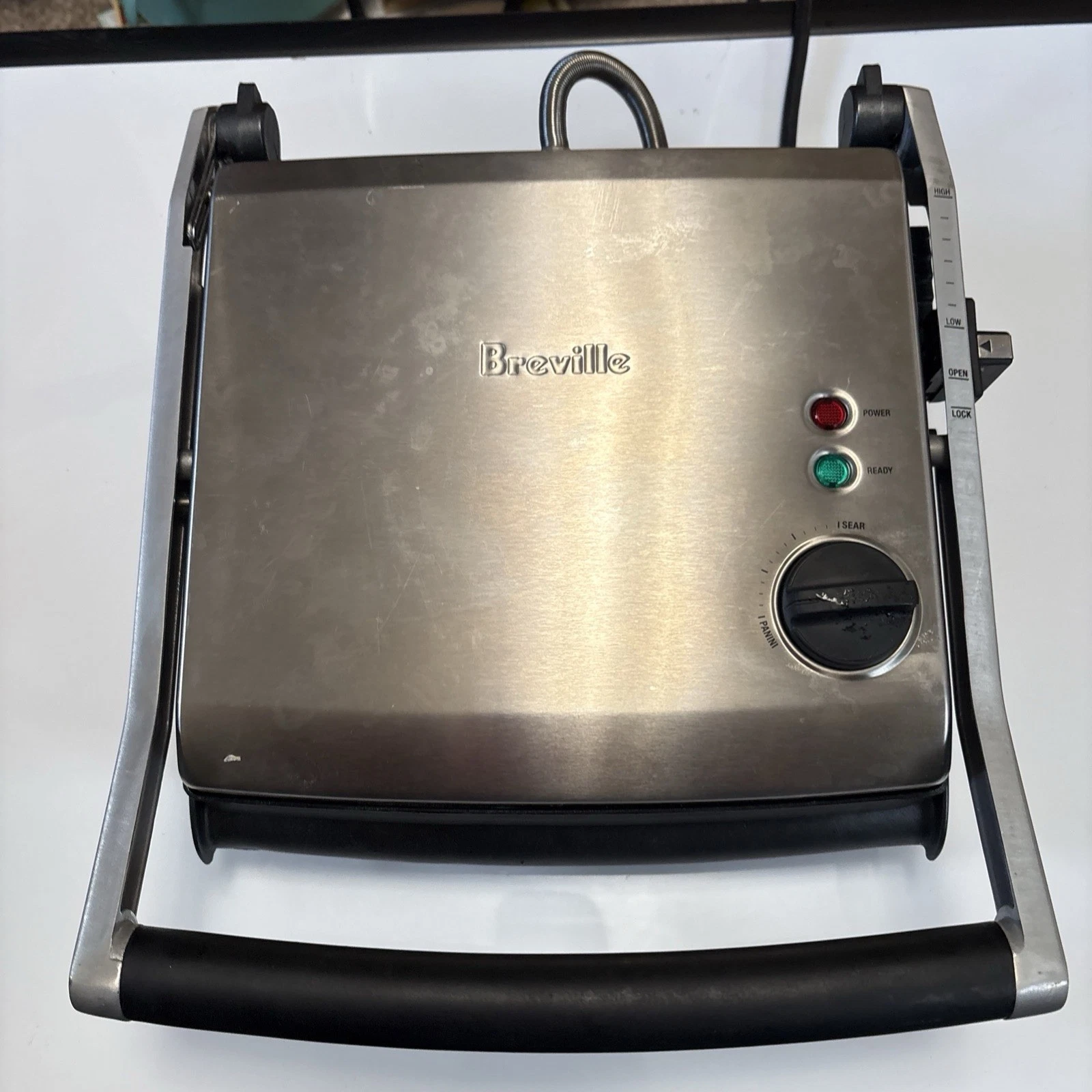 BREVILLE PANINI GRILL PRESS BGR200XL BRUSHED STAINLESS 1500W TESTED WORKS W/BOOK