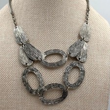 Vintage Silver Tone Textured Link Necklace Large Oval Links Modern Statement Y2K