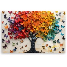 Tree of Life Canvas Wall Art Colorful Butterfly Wall Decor, Cute Butterfly Pi...