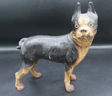 Vintage Antique Boston Terrier Dog Cast Iron Doorstop / Figurine