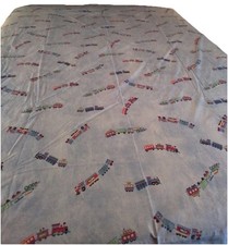 Pottery Barn Kids Twin Flat Sheet Train Junction Dog Red Blue Green Rail Road