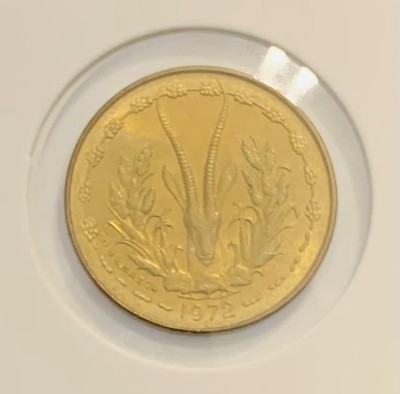 West African States 5 Francs KM2a HEN 1972 Antelope Wildlife Fish Coin UNC