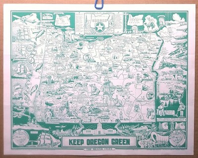 Vintage ILLUSTRATED PICTORIAL MAP - KEEP OREGON GREEN Hayes 1959 fire prevention