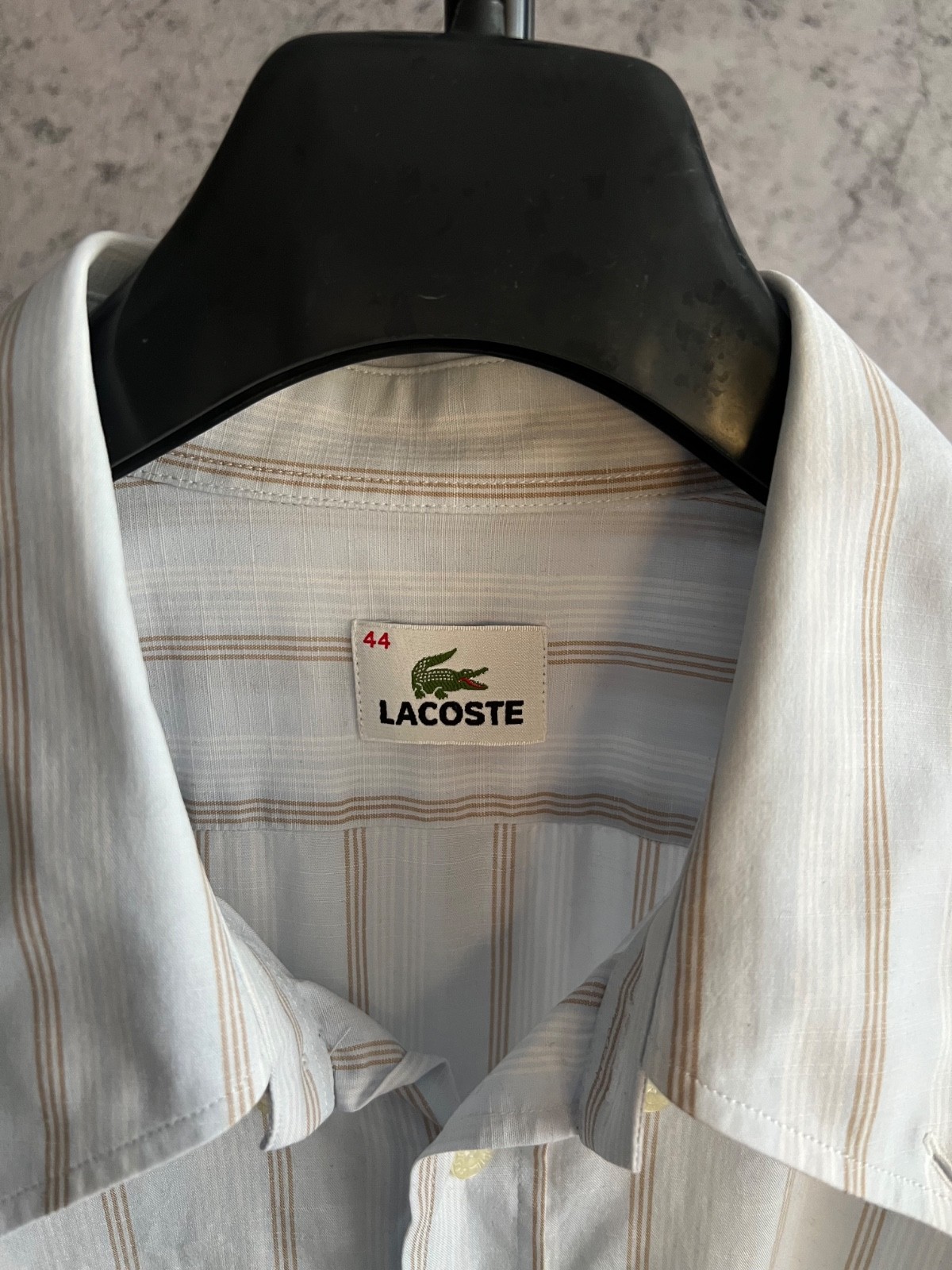 Mens Lacoste Striped Shirt Short Sleeve Size 44 Light Blue Casual thumbnail 4