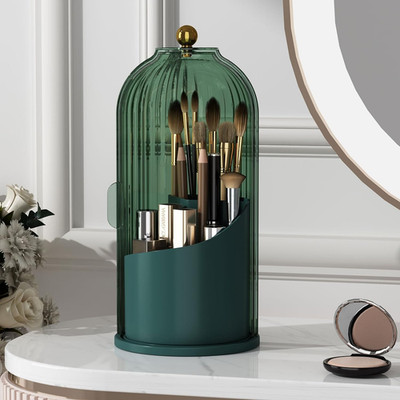 Makeup Brush Holder with Lid 360 Rotating Clear Dustproof Make up Organizers for