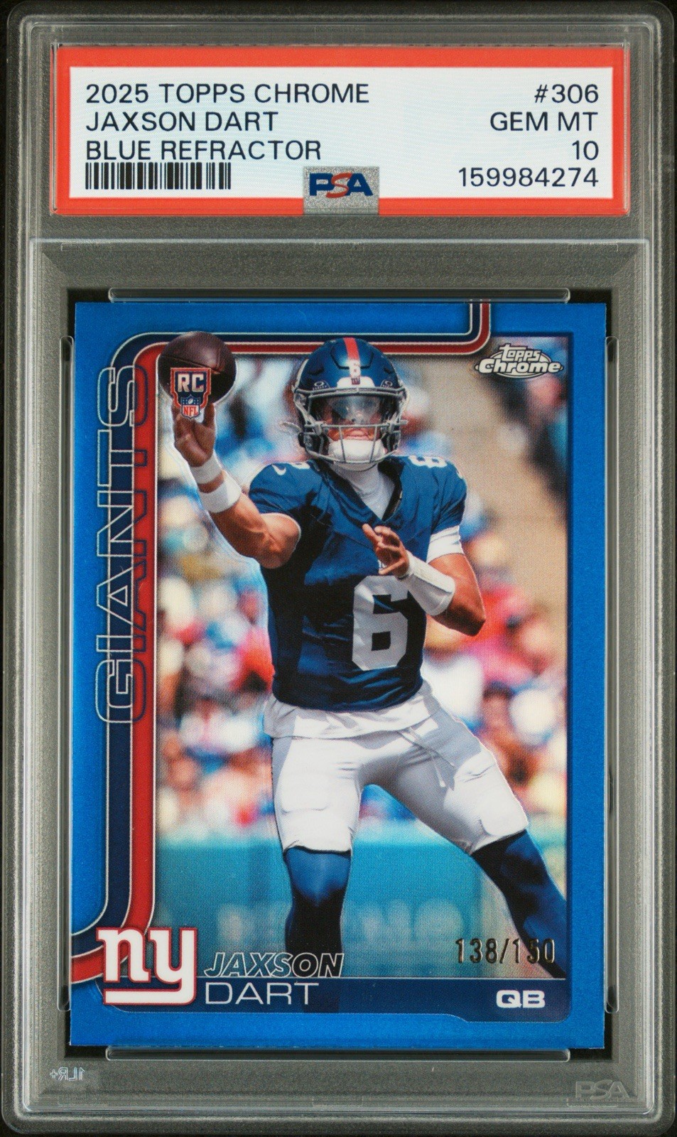 Jaxson Dart Topps Chrome #306 Blue Refractor