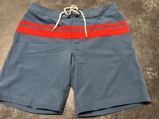 J Crew Flex Swimwear Trunks Board Shorts Lined Blue Red Size 33 Inseam 9