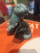 Vintage Poole Pottery  Otter Holding Salmon Blue Glaze Figurine 1970's /1980's