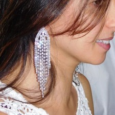 Bridal Silver Crystal Rhinestone 4.1/2" Dangle Chandelier Party Earrings