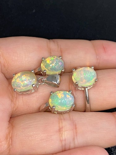 NATURAL FIRE OPAL 6X8 SET STERLING SILVER 925 RING EARRING PENDENTS - 第 3/14 張圖片