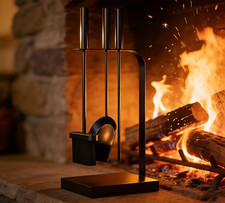 – Set Di Accessori per Caminetto, 4 Pezzi, Nero, per Bruciatori a Legna, Include