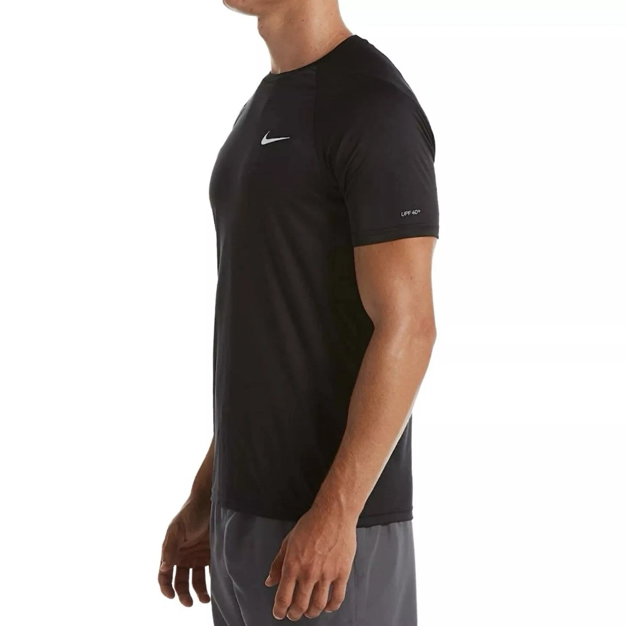 NIKE Essential Hydroguard Swim T-Shirt sz L Large Black White UPF 40+