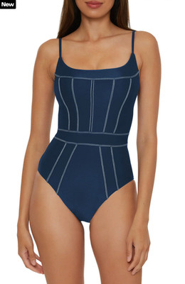 Becca Color Sheen One Piece Swimsuit Navy Blue Size S/P Designer Swimwear $148