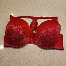 Cacique Boost Plunge Bra 44DDD Red Underwire Padded Front Closure