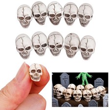 10Pcs Mini Resin Skull Figurine Skeleton Head Halloween Desktop Home Decor Prop