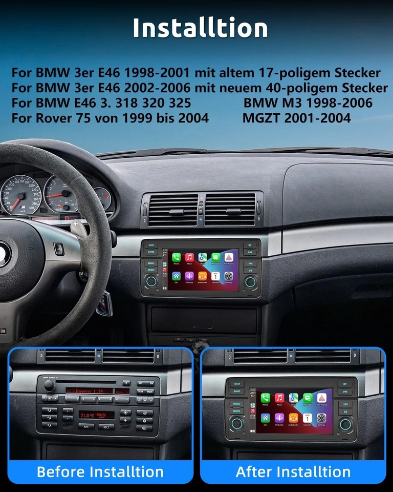 Autoradio Für BMW E46 3er 318 320 325 M3 Carplay Android 14 GPS Navi mit Kamera - Bild 3 von 4