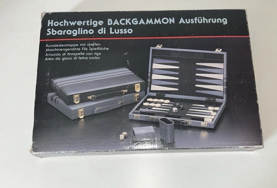 BACKGAMMON im Kunstlederkoffer Koffer Retro Vintage Spiel Vollständig 48x38cm - Bild 2 von 4