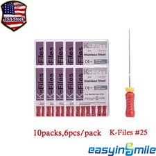 10Pks K-Files Dental Endodontic Stainless Steel Root Canal K Files 25mm Endo 25