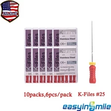 10Pks K-Files Dental Endodontic Stainless Steel Root Canal K Files 25mm Endo #25