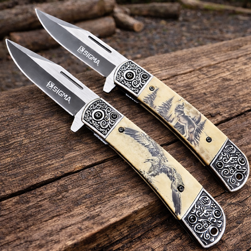 Classic Country Wolf Eagle Gentleman Spring Assisted Folding