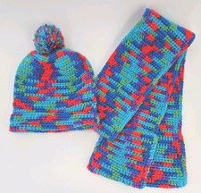 Handmade Knitted Winter Hat  Scarf Colorful Matching Set