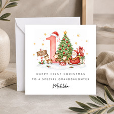 Personalised First Christmas Card,  1st Xmas Keepsake, Granddaughter, Grandson