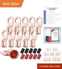 10PCS Heavy Duty Copper Ring Terminals 2 AWG-3/8 with 3:1 Heat Shrink Tubing