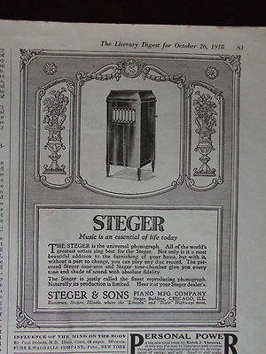 1918 Steger Universal Phonograph Advertisement 